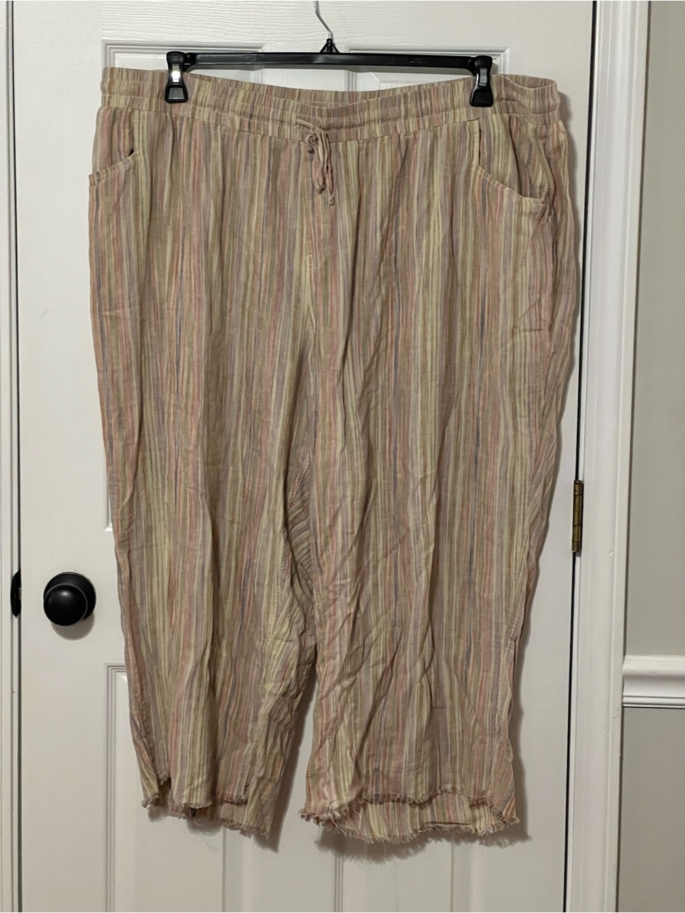 Cato Linen Blend Pants 26/28W Striped Pull Linen Wide Leg Plus Size